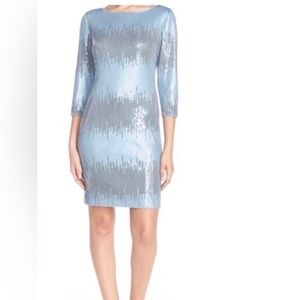 Vince Camuto Blue and Silver sequined dress zippered back SZ 8